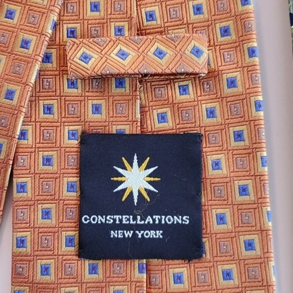 PAIR OF CONSTELLATIONS NEW YORK GEOMETRIC SILK MEN'S TIES 3.75